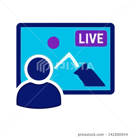 Vector icon set perfect for signaling live streaming events, broadcasts, or online content creation services. 142800934