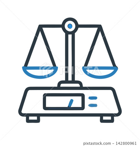 Minimalist vector drawing of a classic balance scale representing justice, law, equality, or objective measurement concept. Minimalist vector drawing of a classic balance scale representing justice, law, equality, or objective measurement concept. 142800961