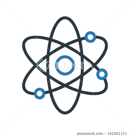 Clean line art vector graphic representing atomic energy and molecular science concept. 142801151