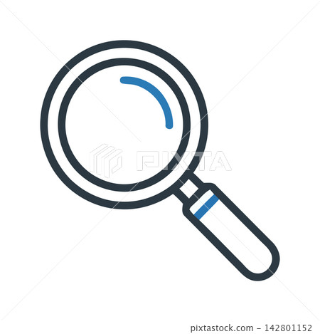 Simple outline icon of a magnifying glass, symbolizing search, analysis, discovery, or inspection. Simple outline icon of a magnifying glass, symbolizing search, analysis, discovery, or inspection. 142801152