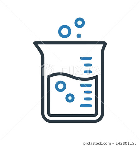 Minimalist icon representing chemical reactions, titration, and liquid science experiments. Minimalist icon representing chemical reactions, titration, and liquid science experiments. 142801153