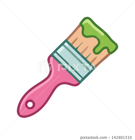 Stylish illustration of a dripping paint brush, symbolizing artistic creation, painting, or craft design work. 142801310