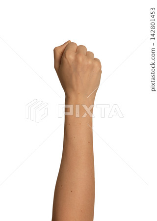 clenched fist arm clenched fist arm 142801453
