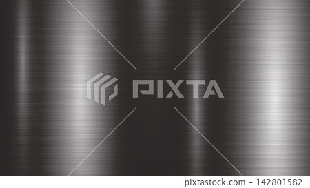Abstract brushed metal technology background with polished chrome texture. Realistic silver, stainless steel, aluminum style for wallpapers, design concepts, presentations, web and print. Vector 142801582