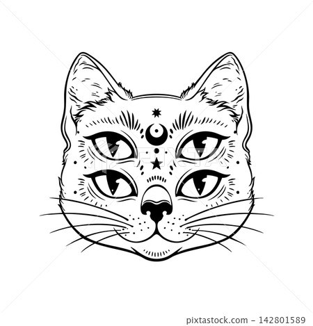 Four Eyed Mystical Cat Portrait Vector Line Art Four Eyed Mystical Cat Portrait Vector Line Art 142801589