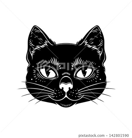 Black Cat Head Portrait Vector Line Art Black Cat Head Portrait Vector Line Art 142801590