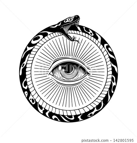 Ouroboros Snake Circle with All-Seeing Eye Vector Art Ouroboros Snake Circle with All-Seeing Eye Vector Art 142801595