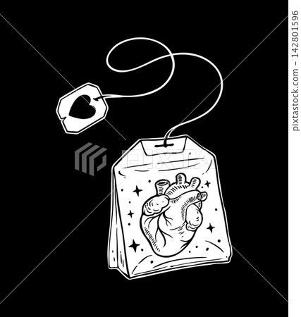Anatomical Heart in Tea Bag Gothic Vector Line Art Anatomical Heart in Tea Bag Gothic Vector Line Art 142801596