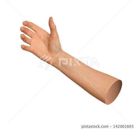 Caucasian arm extended angled with open hand reaching forward or offering gesture. Natural skin Caucasian arm extended angled with open hand reaching forward or offering gesture. Natural skin 142801665