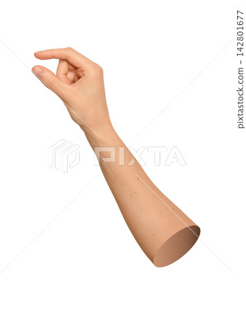 Caucasian hand side view holding invisible item between thumb and index finger. Natural skin posture Caucasian hand side view holding invisible item between thumb and index finger. Natural skin posture 142801677