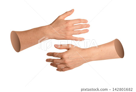 Caucasian pair of hands making embracing gesture or holding large invisible sphere. Natural skin Caucasian pair of hands making embracing gesture or holding large invisible sphere. Natural skin 142801682