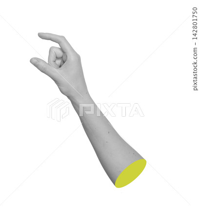 Monochrome hand side profile showing pinch gesture or measuring small gap between thumb and index Monochrome hand side profile showing pinch gesture or measuring small gap between thumb and index 142801750