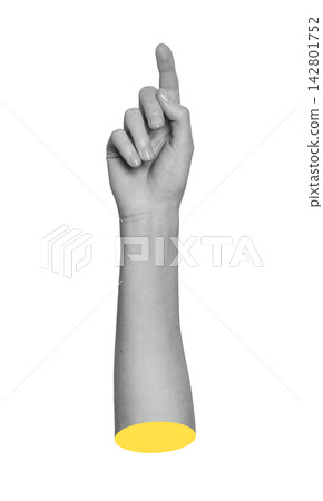 Monochrome limb pressing firmly with index fingertip pad on invisible sensor. Grayscale hand Monochrome limb pressing firmly with index fingertip pad on invisible sensor. Grayscale hand 142801752