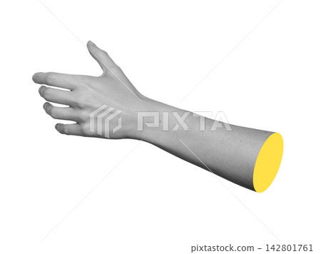 Monochrome side view of extended arm ready for handshake or gripping invisible cylinder. Grayscale Monochrome side view of extended arm ready for handshake or gripping invisible cylinder. Grayscale 142801761