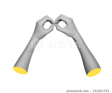 Monochrome wrists positioned together while fingers touch in binocular view pose. Grayscale arms Monochrome wrists positioned together while fingers touch in binocular view pose. Grayscale arms 142801781
