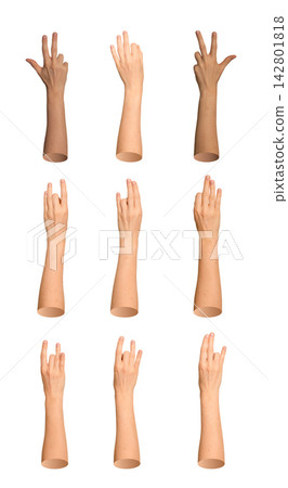 Set of tanned hands performing graceful mudras and expressive traditional gestures. Diverse skin Set of tanned hands performing graceful mudras and expressive traditional gestures. Diverse skin 142801818