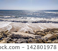 A breathtaking sunny view of a wild rocky beach where powerful ocean waves crash on the shore, evoking a sense of calm and freedom. Ideal for travel and wellness projects. Nobody. 142801978