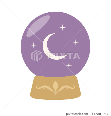 Mystical crystal ball with crescent moon and stars for fortune telling isolated on white background Mystical crystal ball with crescent moon and stars for fortune telling isolated on white background 142801987