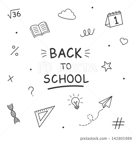 Back to school doodles with educational symbols and math elements isolated on white background Back to school doodles with educational symbols and math elements isolated on white background 142801989