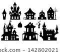 Set of Scary Halloween Haunted House Silhouette.Eps 10,Vector illustration. 142802021