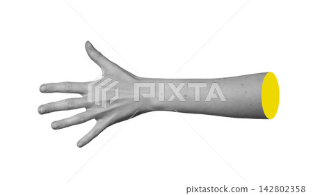 Grayscale arm extended with five fingers widely spread apart. Monochrome hand posture representing Grayscale arm extended with five fingers widely spread apart. Monochrome hand posture representing 142802358