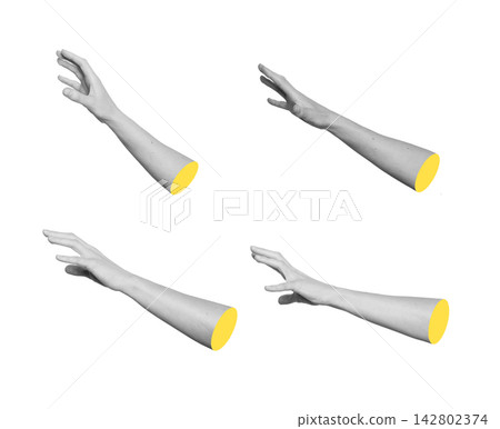 Grayscale set of arms reaching forward to grab or hold unseen objects. Monochrome posture collection Grayscale set of arms reaching forward to grab or hold unseen objects. Monochrome posture collection 142802374