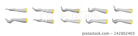 Monochrome set of horizontal arms pointing index finger in side view. Grayscale collection Monochrome set of horizontal arms pointing index finger in side view. Grayscale collection 142802403
