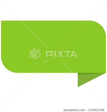 Flat style icon illustration of green origami paper ribbon speech box isolated on transparent background. Graphic design element clip art for banner label text space assets. 142802596