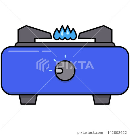 Flat style icon illustration of portable blue gas stove burner isolated on transparent background. Graphic design element clip art for cooking appliance assets. Flat style icon illustration of portable blue gas stove burner isolated on transparent background. Graphic design element clip art for cooking appliance assets. 142802622