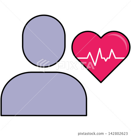 Flat style icon illustration of user profile with heartbeat heart sign isolated on transparent background. Graphic design element clip art for health monitor assets. Flat style icon illustration of user profile with heartbeat heart sign isolated on transparent background. Graphic design element clip art for health monitor assets. 142802623
