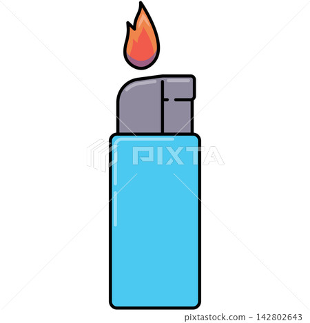 Flat style icon illustration of blue lighter with lit fire flame isolated on transparent background. Graphic design element clip art for gas lighter spark assets. Flat style icon illustration of blue lighter with lit fire flame isolated on transparent background. Graphic design element clip art for gas lighter spark assets. 142802643
