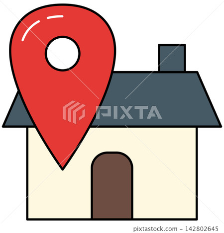 Flat style icon illustration of red location pin map marker on house isolated on transparent background. Graphic design element clip art for home address assets. Flat style icon illustration of red location pin map marker on house isolated on transparent background. Graphic design element clip art for home address assets. 142802645