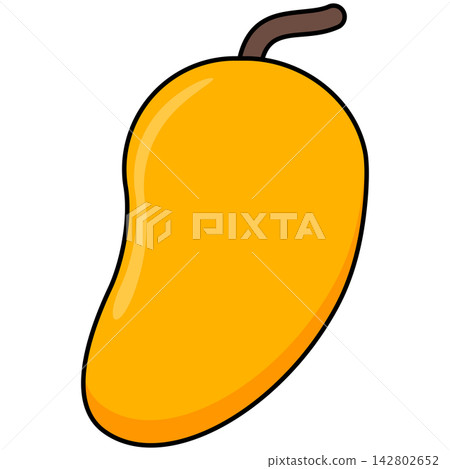Flat style icon illustration of ripe yellow mango fruit with stem isolated on transparent background. Graphic design element clip art for tropical food agriculture assets. Flat style icon illustration of ripe yellow mango fruit with stem isolated on transparent background. Graphic design element clip art for tropical food agriculture assets. 142802652