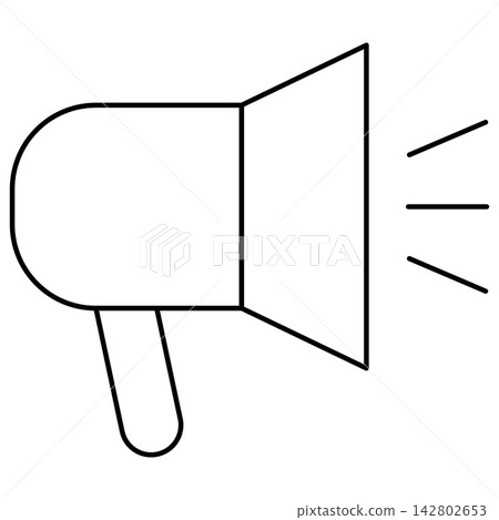 Minimalist black outline icon illustration of a megaphone bullhorn isolated on transparent background. Line art stroke audio speaker clip art graphic design element for marketing announcement. Minimalist black outline icon illustration of a megaphone bullhorn isolated on transparent background. Line art stroke audio speaker clip art graphic design element for marketing announcement. 142802653