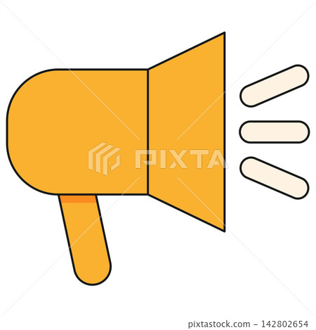 Flat style icon illustration of an orange megaphone speaker isolated on transparent background. Colorful graphic design element clip art for marketing announcement assets. Flat style icon illustration of an orange megaphone speaker isolated on transparent background. Colorful graphic design element clip art for marketing announcement assets. 142802654