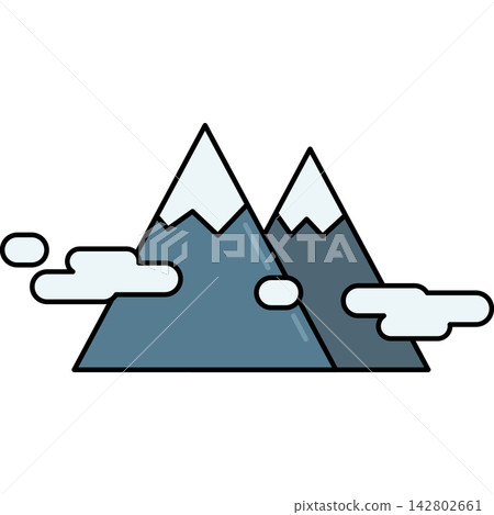 Flat style icon illustration of mountain peaks with clouds isolated on transparent background. Graphic design element clip art for nature outdoor landscape assets. Flat style icon illustration of mountain peaks with clouds isolated on transparent background. Graphic design element clip art for nature outdoor landscape assets. 142802661