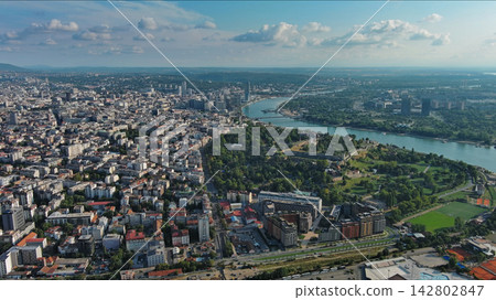 Belgrade with Sava and Danube rivers aerial view Belgrade with Sava and Danube rivers aerial view 142802847