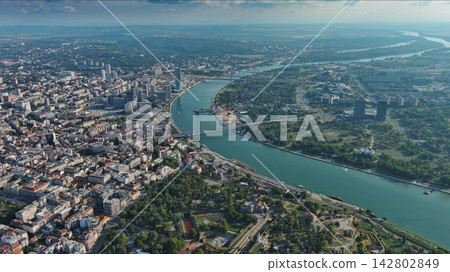 Belgrade with Sava and Danube rivers aerial view Belgrade with Sava and Danube rivers aerial view 142802849