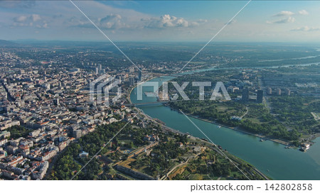 Belgrade with Sava and Danube rivers aerial view Belgrade with Sava and Danube rivers aerial view 142802858