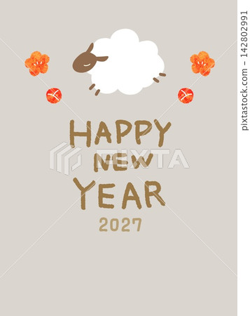 Cute sheep illustration in a Japanese style / New Year's card material for the Year of the Sheep, 2027 (vertical orientation) Cute sheep illustration in a Japanese style / New Year's card material for the Year of the Sheep, 2027 (vertical orientation) 142802991