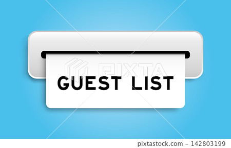 White coupon banner with word guest list from machine on blue color background White coupon banner with word guest list from machine on blue color background 142803199