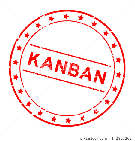 Grunge red kanban word round rubber seal stamp on white background 142803202
