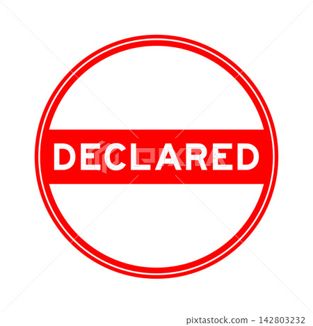 Red color round seal sticker in word declared on white background Red color round seal sticker in word declared on white background 142803232