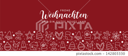 christmas card with winter decoration border gingerbread vector illustration 142803330