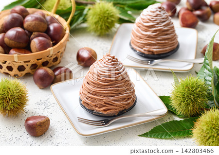 Mont Blanc made with Japanese chestnuts served on a plate Mont Blanc made with Japanese chestnuts served on a plate 142803466