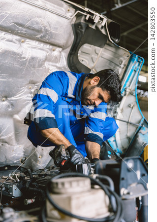 Hispanic Mechanic Truck Car Service Maintenance Auto Repair Garage Workshop Technician Worker Hispanic Mechanic Truck Car Service Maintenance Auto Repair Garage Workshop Technician Worker 142803550