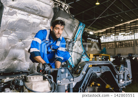 Hispanic Mechanic Truck Car Service Maintenance Auto Repair Garage Workshop Technician Worker Hispanic Mechanic Truck Car Service Maintenance Auto Repair Garage Workshop Technician Worker 142803551