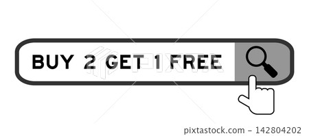 Search banner in word buy 2 get 1 free with hand over magnifier icon on white background 142804202