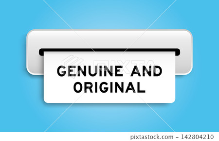 White coupon banner with word genuine and original from machine on blue color background White coupon banner with word genuine and original from machine on blue color background 142804210