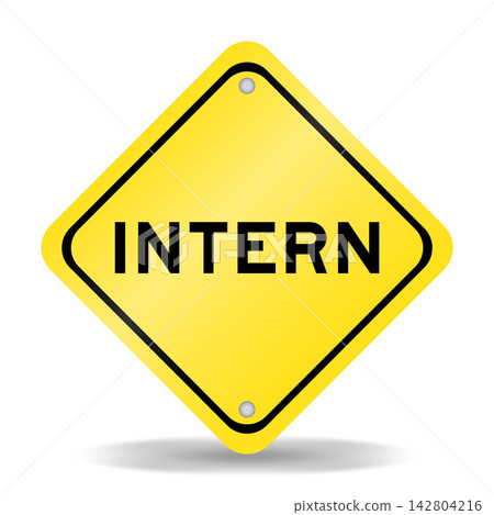 Yellow color transportation sign with word intern on white background Yellow color transportation sign with word intern on white background 142804216